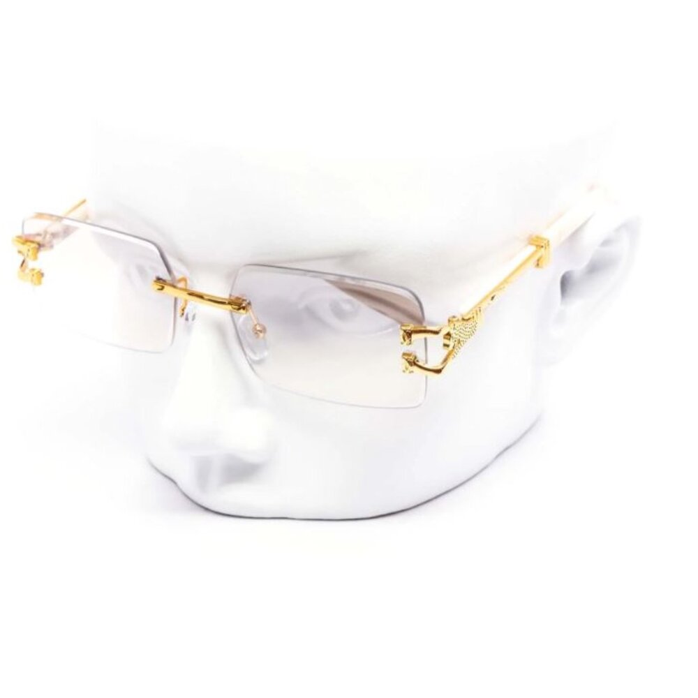 Men Sunglasses Hip Hop Clear Lens Gold Frame Retro Shades Metal Migos Rap Lentes